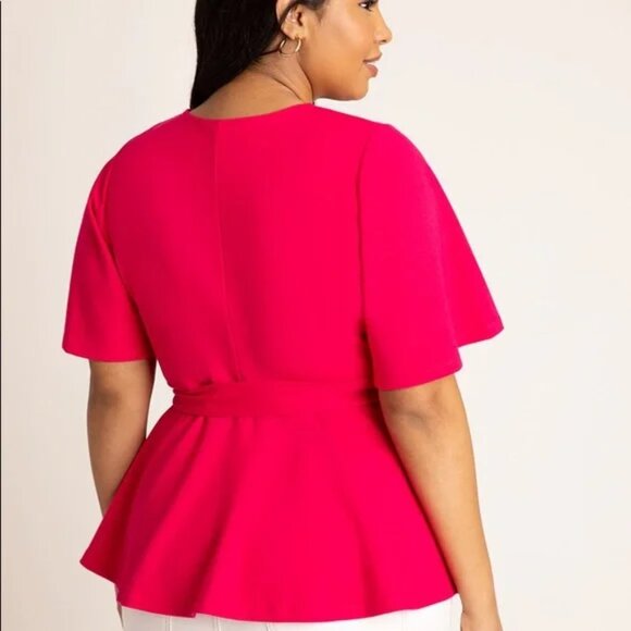 Eloquii Peplum Wrap Top Fuschia Pink Flutter Sleeves Women's Plus Size 20 - Picture 3 of 12